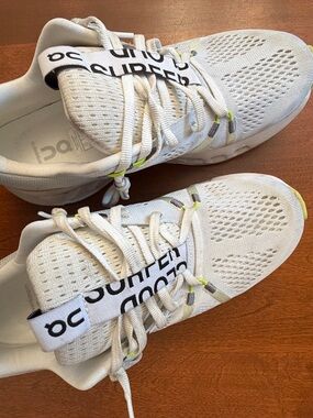 Grey and White Sneakers with Neon Green Accent